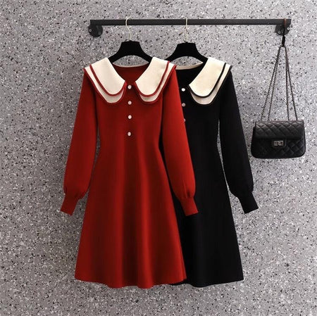 Jasper Doll Collar Knitted Dress - front shot on hanger, red - Miss Mosa By Akanksha