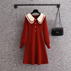 Jasper Doll Collar Knitted Dress - front shot on hanger, red - Miss Mosa By Akanksha