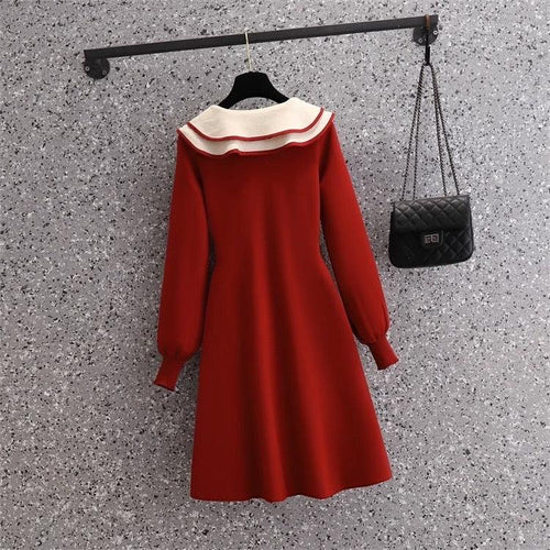 Jasper Doll Collar Knitted Dress In Red