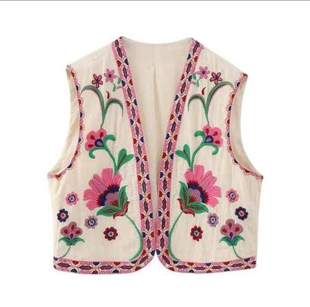 Jeeni Statement Vest Top In Beige - flat product shot of waistcoat - Miss Mosa By Akanksha