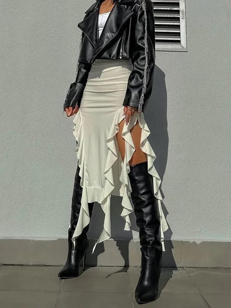 Jennie Ruffled Skirt in Offwhite - front shot on model, offwhite - Miss Mosa By Akanksha
