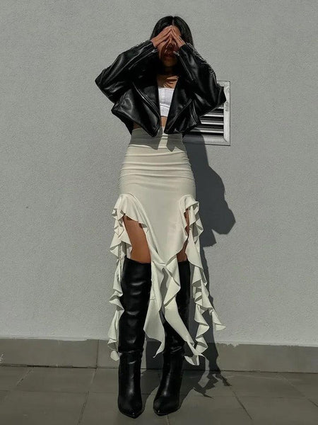Jennie Ruffled Skirt in Offwhite - full-length shot on model, offwhite - Miss Mosa By Akanksha