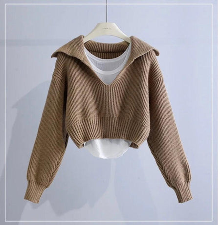 Jennifer Cropped Sweaters - front shot on hanger, camel - Miss Mosa By Akanksha