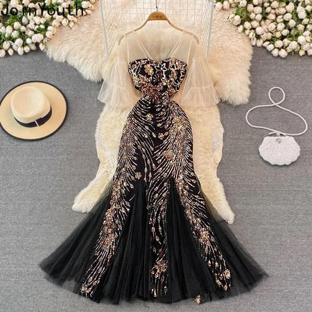 Jennifer Embellished Gown - styled flat-lay shot, black - Miss Mosa By Akanksha