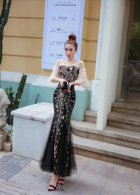 Jennifer Embellished Gown - full-length shot on model, black - Miss Mosa By Akanksha