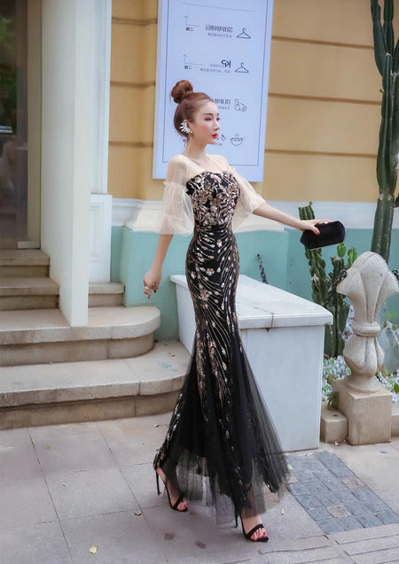 Jennifer Embellished Gown - full-length shot on model, black - Miss Mosa By Akanksha