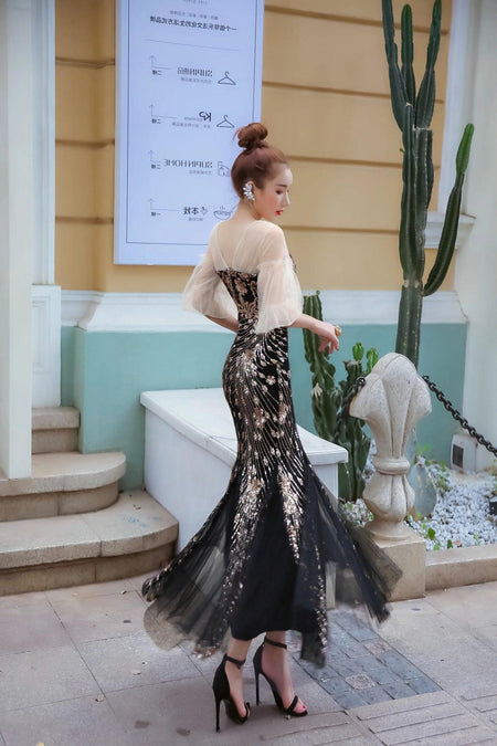 Jennifer Embellished Gown - back shot on model, black - Miss Mosa By Akanksha