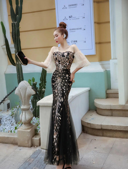Jennifer Embellished Gown - full-length shot on model, black - Miss Mosa By Akanksha