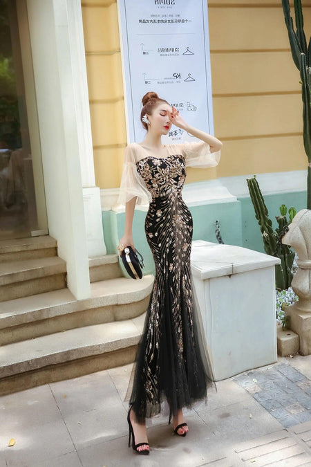 Jennifer Embellished Gown - full-length shot on model, black - Miss Mosa By Akanksha