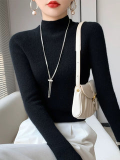 Jenny Premium Turtleneck Sweater - front shot on model, black - Miss Mosa By Akanksha