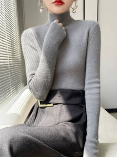 Jenny Premium Turtleneck Sweater - front shot on model, grey - Miss Mosa By Akanksha