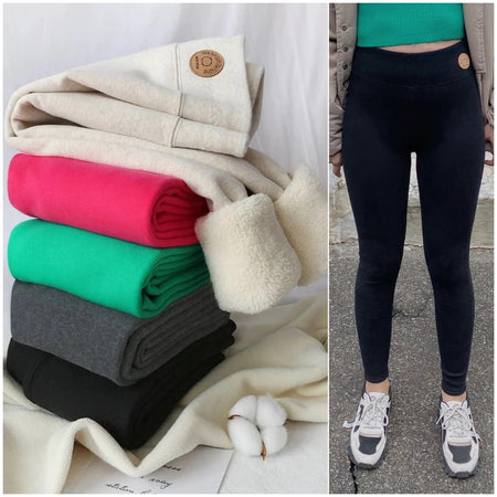 Jenny Slimming Premium Fleece Leggings - styled flat-lay shot, multicolour - Miss Mosa By Akanksha