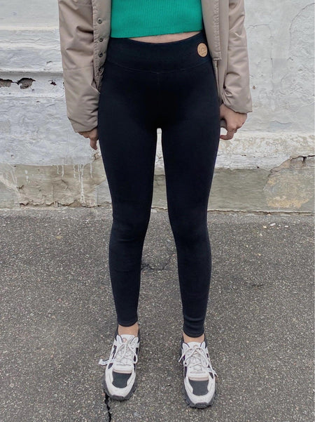 Jenny Slimming Premium Fleece Leggings - front shot on model, black - Miss Mosa By Akanksha