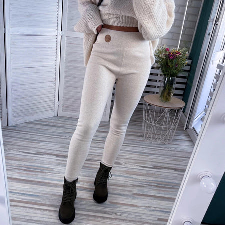 Jenny Slimming Premium Fleece Leggings - front shot on model, cream - Miss Mosa By Akanksha