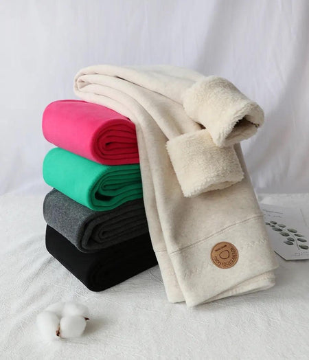 Jenny Slimming Premium Fleece Leggings - styled flat-lay shot, multicolour - Miss Mosa By Akanksha