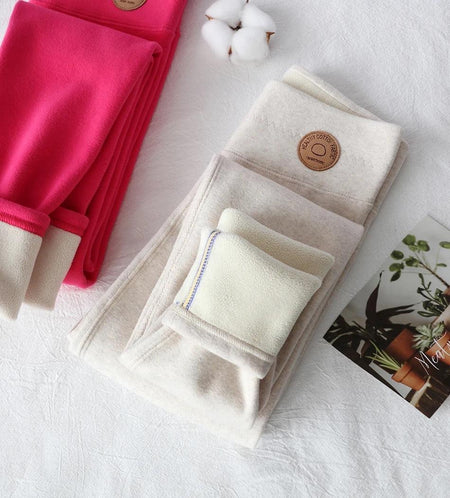 Jenny Slimming Premium Fleece Leggings - flat-lay product shot, cream - Miss Mosa By Akanksha