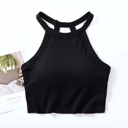 Jenny Tank Tops with Inbuilt Bra - flat-lay product shot, black - Miss Mosa By Akanksha