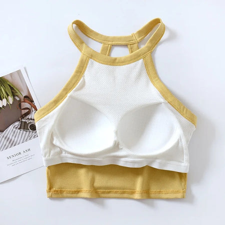 Jenny Tank Tops with Inbuilt Bra - flat-lay product shot, yellow - Miss Mosa By Akanksha