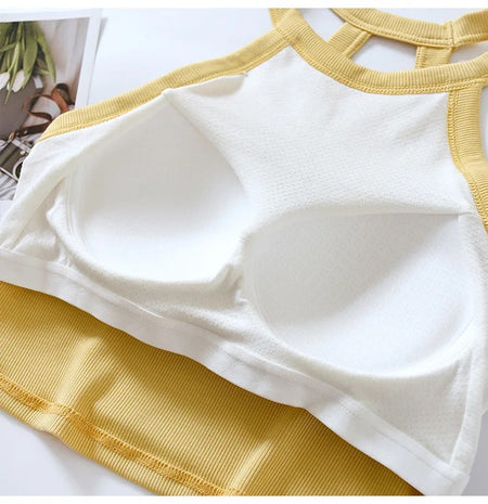 Jenny Tank Tops with Inbuilt Bra - close-up of fabric texture, yellow - Miss Mosa By Akanksha