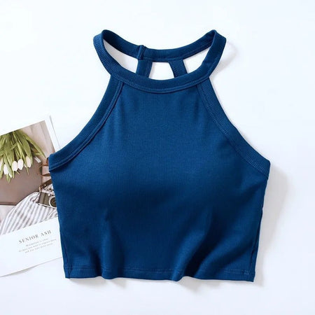 Jenny Tank Tops with Inbuilt Bra - flat-lay product shot, blue - Miss Mosa By Akanksha