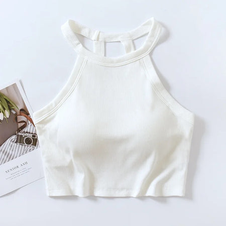 Jenny Tank Tops with Inbuilt Bra - flat-lay product shot, white - Miss Mosa By Akanksha