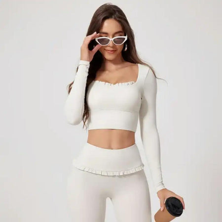 Jeny Premium Activewear Set - full-length front shot on model, off-white - Miss Mosa By Akanksha