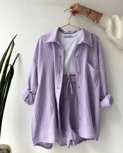 Jeremy Summer Two Piece Set - front shot on hanger, lilac - Miss Mosa By Akanksha