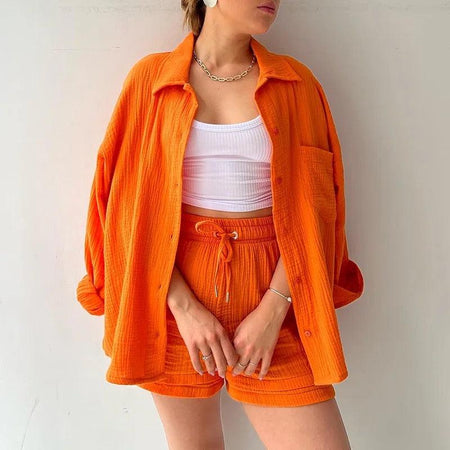Jeremy Summer Two Piece Set - front shot on model, orange - Miss Mosa By Akanksha