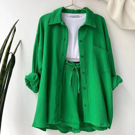 Jeremy Summer Two Piece Set - front shot on hanger, green - Miss Mosa By Akanksha