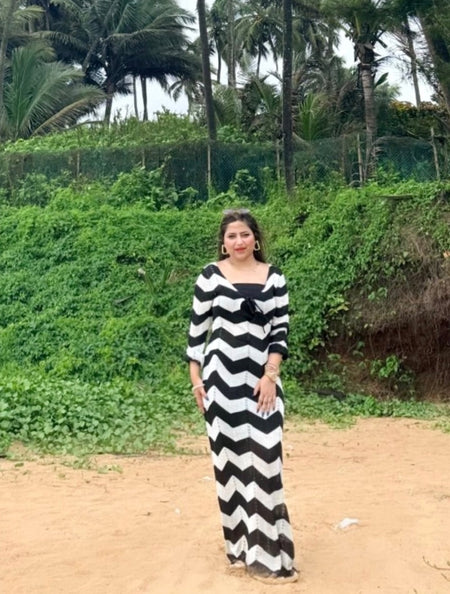 Jerrica Soft Knit Holiday Dress In Black - full-length front shot on model - Miss Mosa By Akanksha