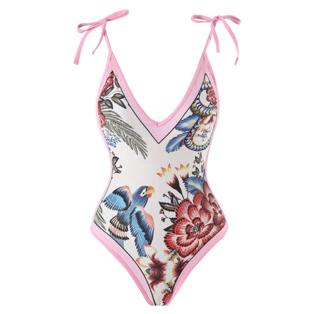Jerry Blush Swimsuit with Sarong Skirt - flat-lay product shot, pink - Miss Mosa By Akanksha