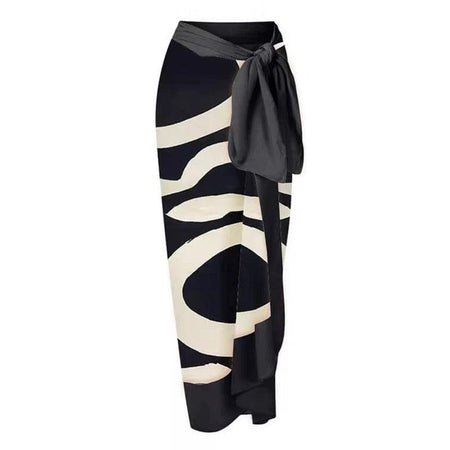 Jerry Swimsuit with Sarong In Black - flat-lay product shot, black and white - Miss Mosa By Akanksha