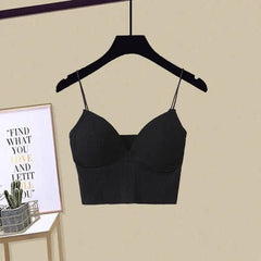 Jerry Tank Tops with Inbuilt Bra - front shot on hanger, black - Miss Mosa By Akanksha