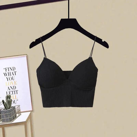 Jerry Tank Tops with Inbuilt Bra - front shot on hanger, black - Miss Mosa By Akanksha