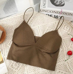 Jerry Tank Tops with Inbuilt Bra - styled flat-lay shot, brown - Miss Mosa By Akanksha