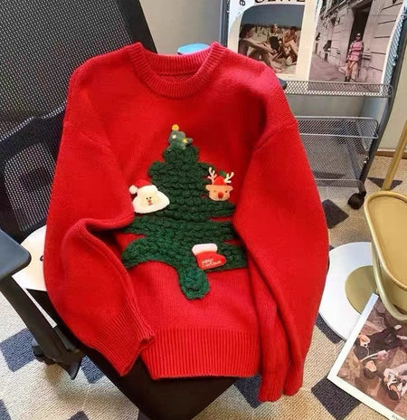 Jessie Cute Christmasy Sweater - flat-lay product shot, red - Miss Mosa By Akanksha