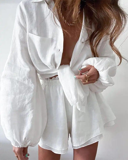 Jessie Summer Two Piece Set - front shot on model, white - Miss Mosa By Akanksha