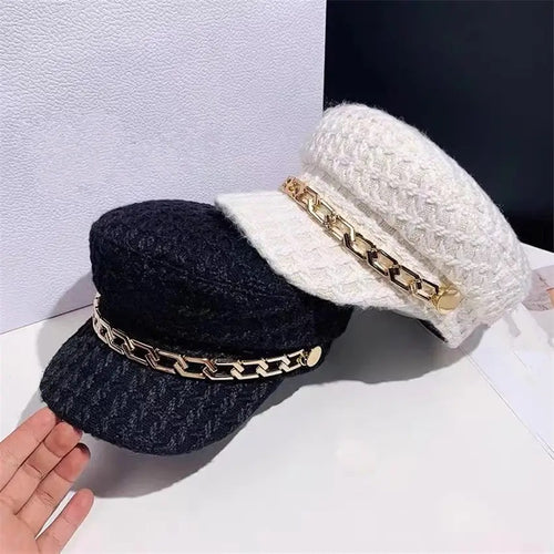 Jiah Tweed Beret Hats In Black