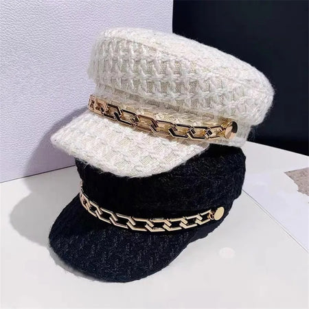 Jiah Tweed Beret Hats In White - stacked product shot of two hats - Miss Mosa By Akanksha