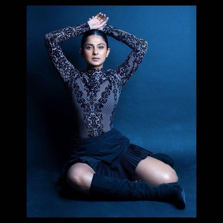 Joanne Detailed Bestseller Bodysuit In Black - full-length shot on model, black - Miss Mosa By Akanksha