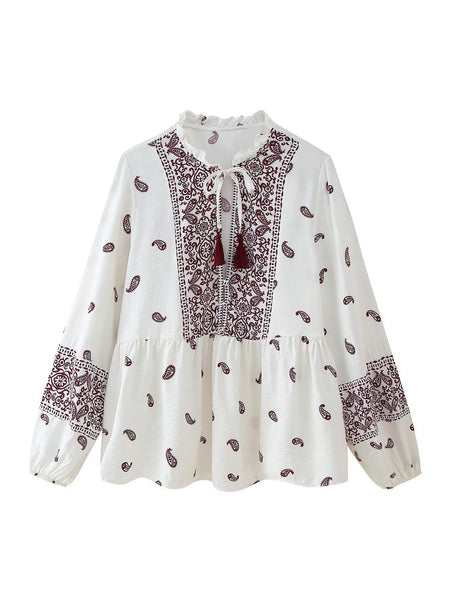 Joelle Printed Summer Top In White - flat-lay product shot of top - Miss Mosa By Akanksha