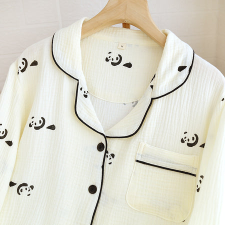 Jojo Panda Cotton Nightsuit - back shot, cream with black panda print - Miss Mosa By Akanksha