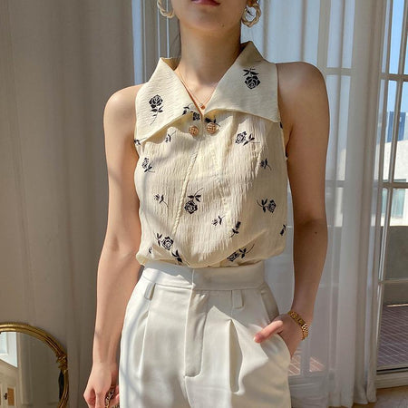 Jole Statement Formal Top In Beige - front shot on model by window - Miss Mosa By Akanksha