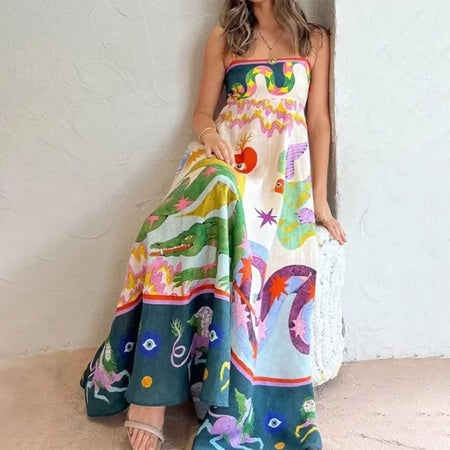 Jonah Printed Summer Dress - front shot on model, multicolour - Miss Mosa By Akanksha