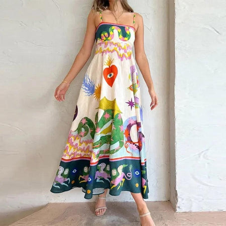 Jonah Printed Summer Dress - front shot on model, multicolour - Miss Mosa By Akanksha