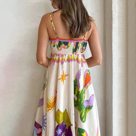 Jonah Printed Summer Dress - back shot on model, multicolour - Miss Mosa By Akanksha