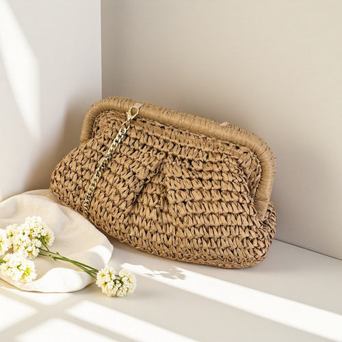 Jovie Straw Hand Bag With Chain