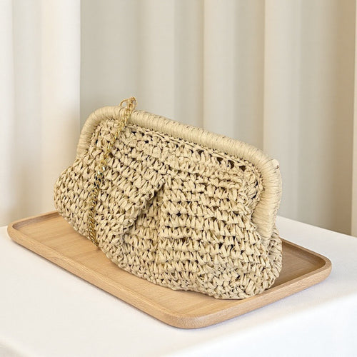 Jovie Straw Hand Bag With Chain