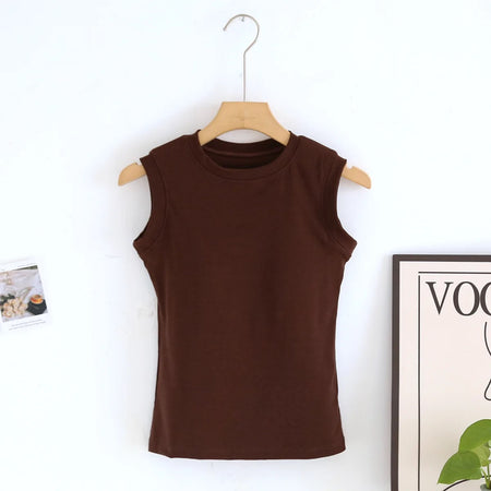 Joyce Tank Tops with Inbuilt Bra - hanging product shot, brown - Miss Mosa By Akanksha