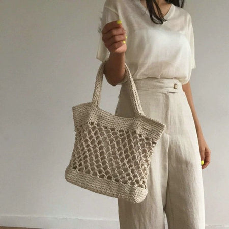 Judy Statement Bag - lifestyle shot on model, beige - Miss Mosa By Akanksha